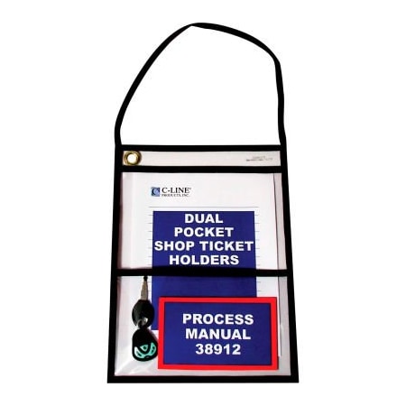 C-Line Products C-Line Products Two-Pocket Shop Ticket Holder w/Hanging Strap, Stitched, Clear, 9 x 12, 15/BX 38912